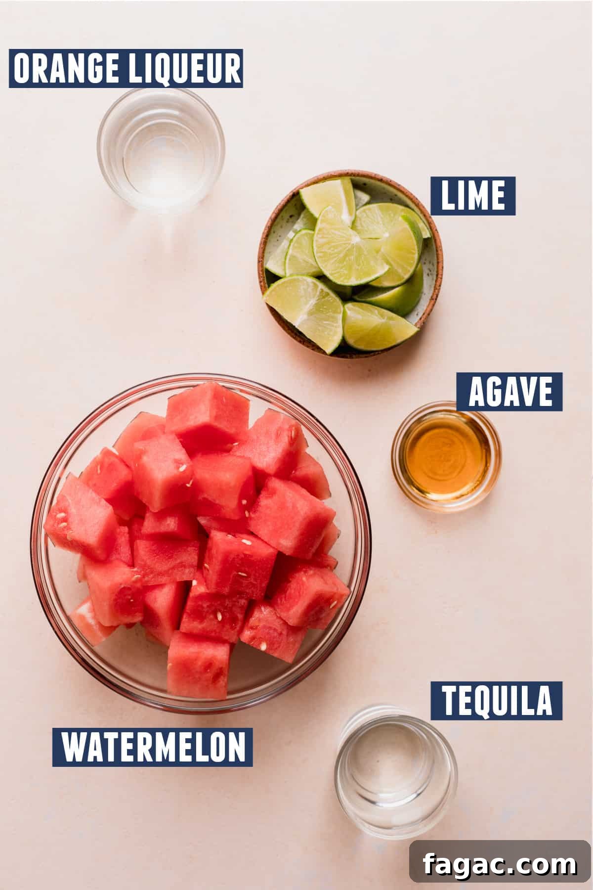 Watermelon Margarita Recipe: Refreshing Summer Cocktail Guide 3 Ingredients needed to make a watermelon margarita laid on the counter.