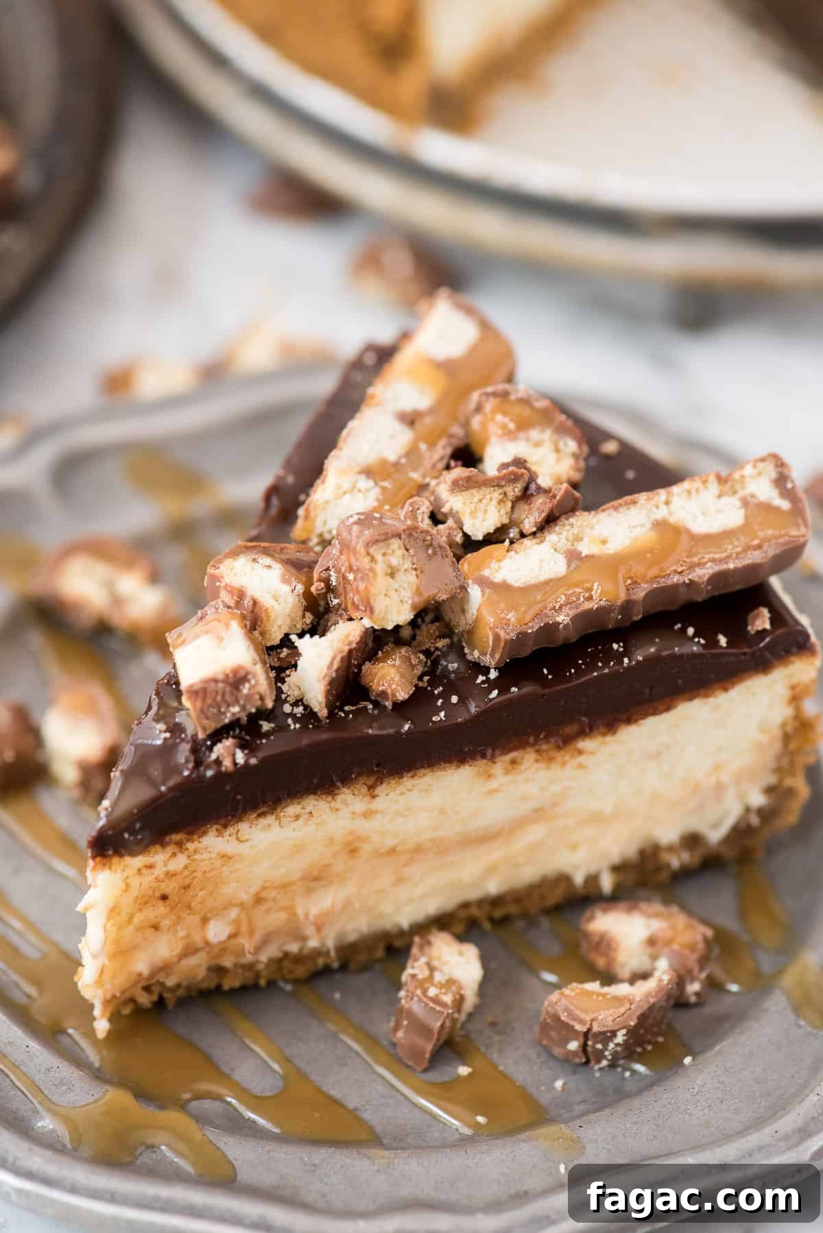Caramel swirled into cheesecake batter Cheesecake with caramel swirl