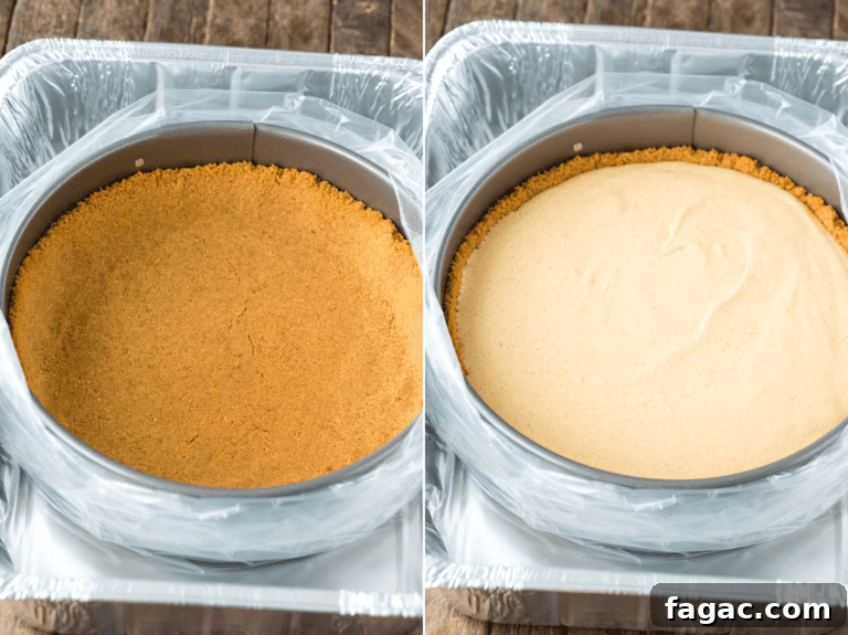 Twix Cheesecake Recipe: Creamy Chocolate Caramel Cheesecake 3 Cheesecake in a water bath