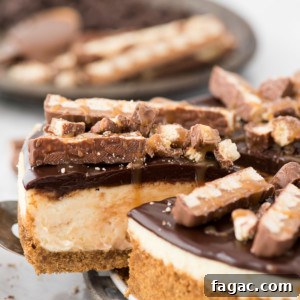 Twix Cheesecake Recipe: Creamy Chocolate Caramel Cheesecake 4 Twix cheesecake with slice