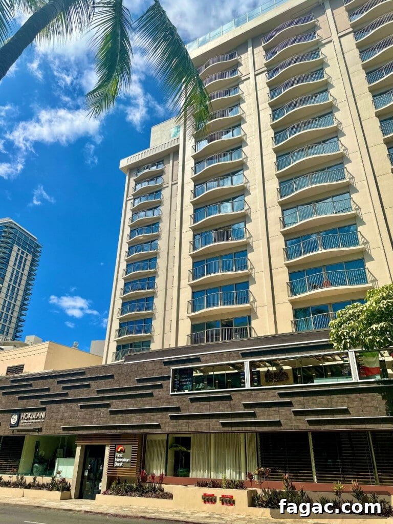 Hilton Grand Vacations Club Hokulani Waikiki Resort Guide 2 The Hokulani Waikiki hotel building in the Waikiki Beach Precinct on Lewers Street
