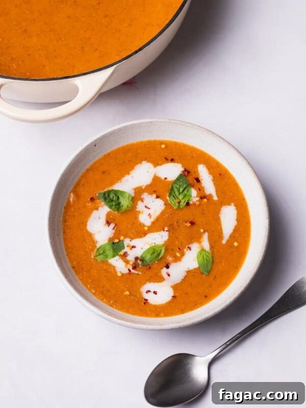 Sun-Dried Tomato Pasta with Garlic, Basil & Parmesan 12 Roasted Tomato Soup with vegan cream and fresh basil on top.