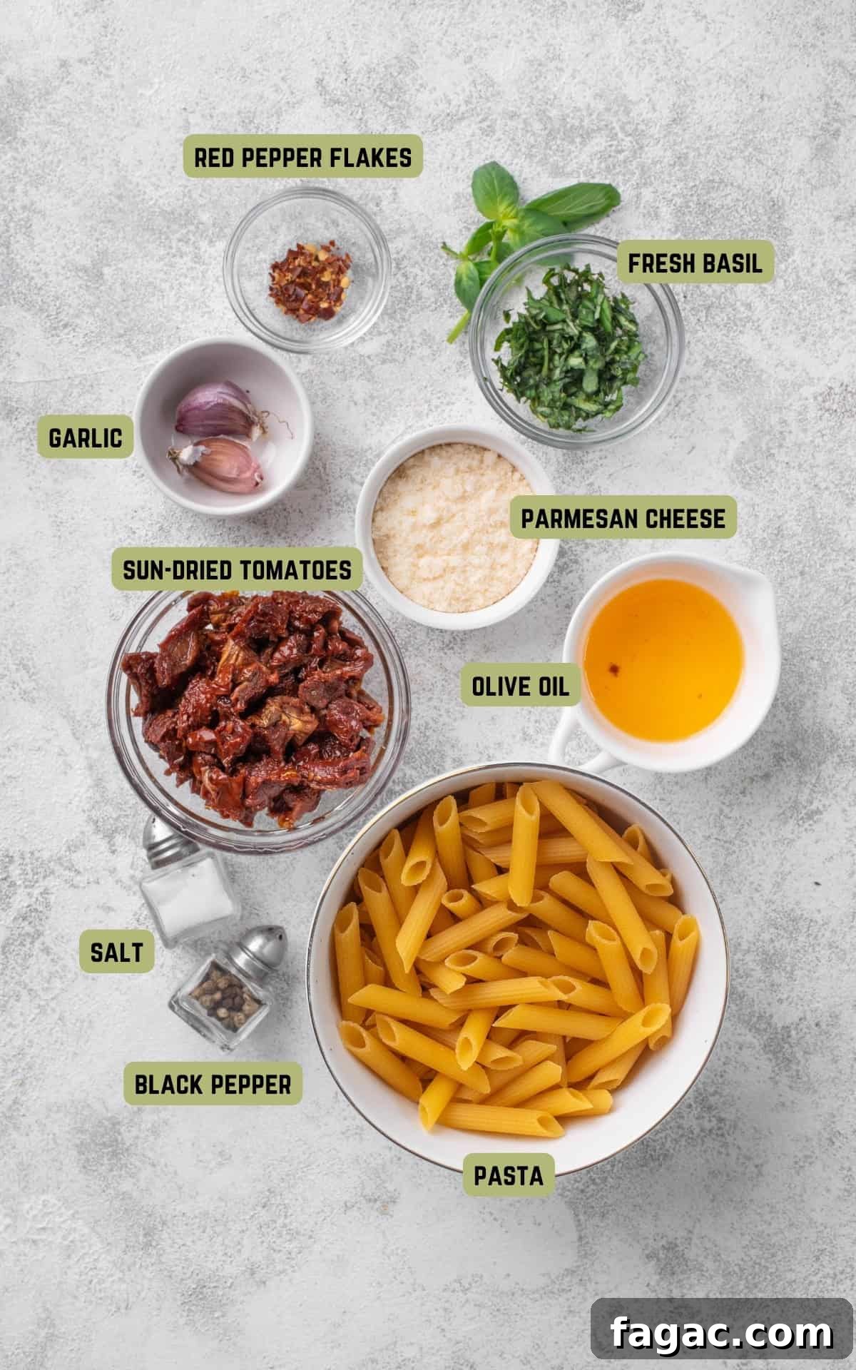 Sun-Dried Tomato Pasta with Garlic, Basil & Parmesan 3 Ingredients to make Sun Dried Tomato Pasta.