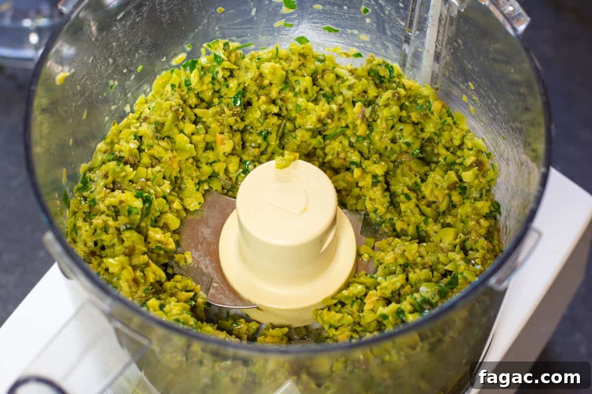 Green Olive Tapenade in a food processor.