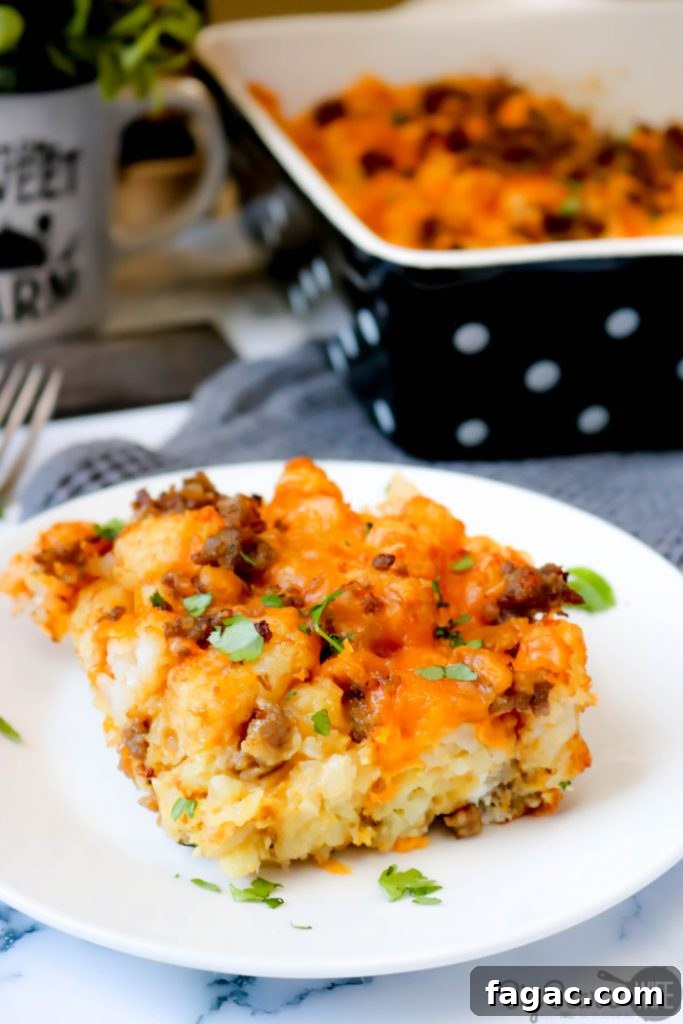 Sausage, Egg & Cheese Tater Tot Breakfast Casserole 2 Sausage, Egg and Cheese Tater Tot Casserole