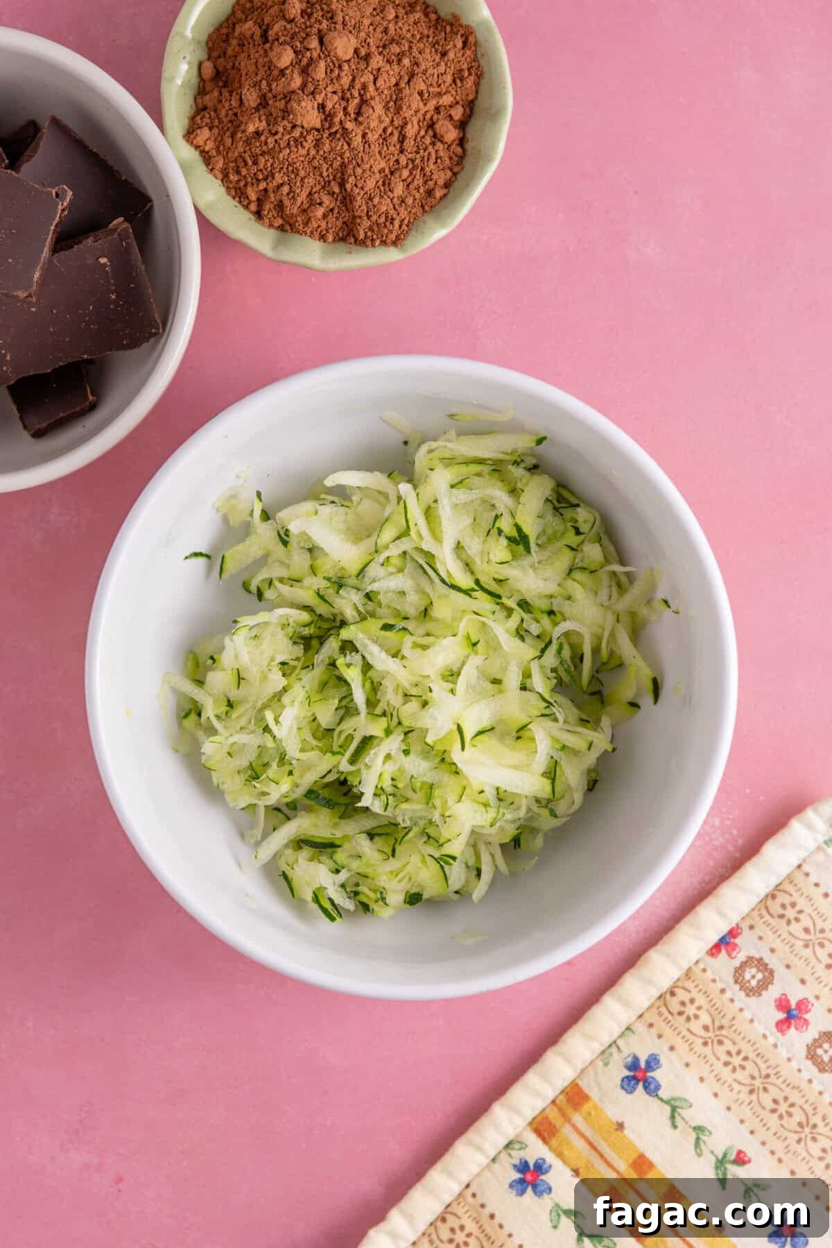 Moist Chocolate Zucchini Cake Recipe 6 A bowl of grated courgette.