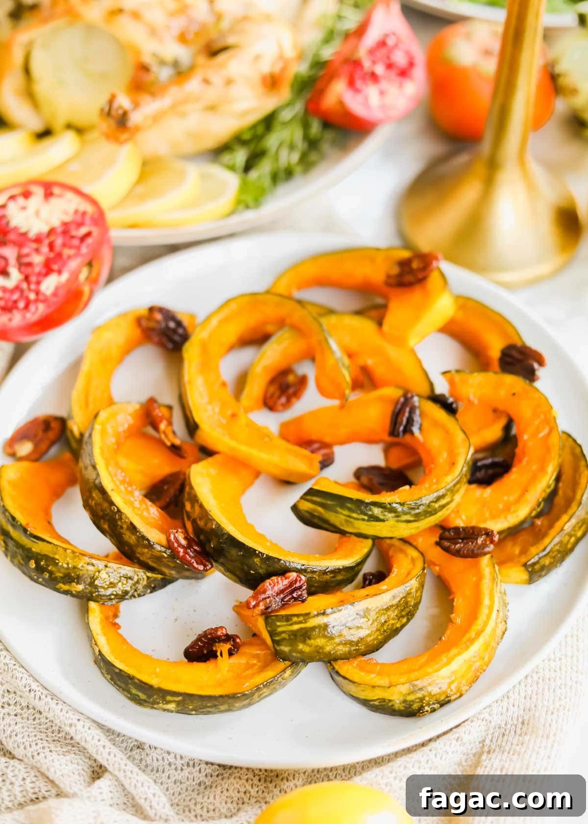 20 Tasty Sides to Serve with Burgers (Healthy Options Included) 17 Maple Roasted Kabocha squash on plate.