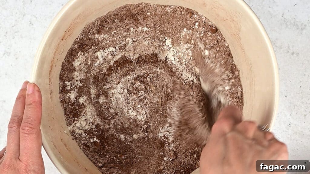 stirring flour, sugar and cocoa in a bowl