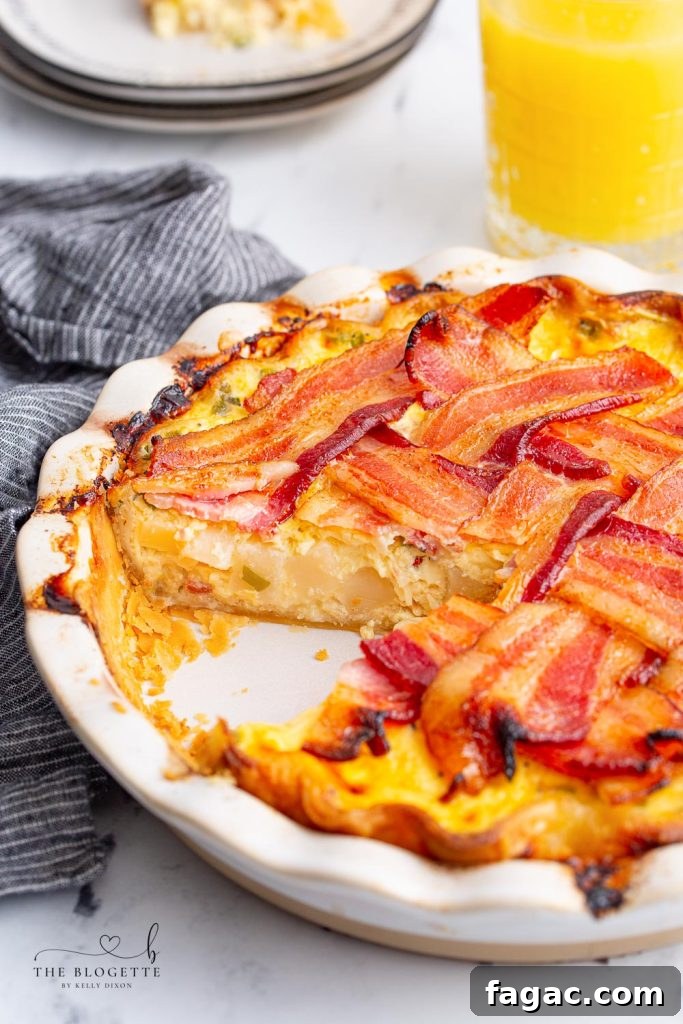 Maple Bacon Breakfast Pie has all of your favorite ingredients - eggs, bacon, cheese, and potatoes, all baked in a pie crust!