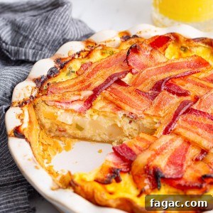 Maple Bacon Breakfast Pie has all of your favorite ingredients - eggs, bacon, cheese, and potatoes, all baked in a pie crust!