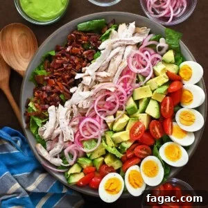 An overhead shot of a paleo and Whole30 Green Goddess Cobb Salad Panera copycat.