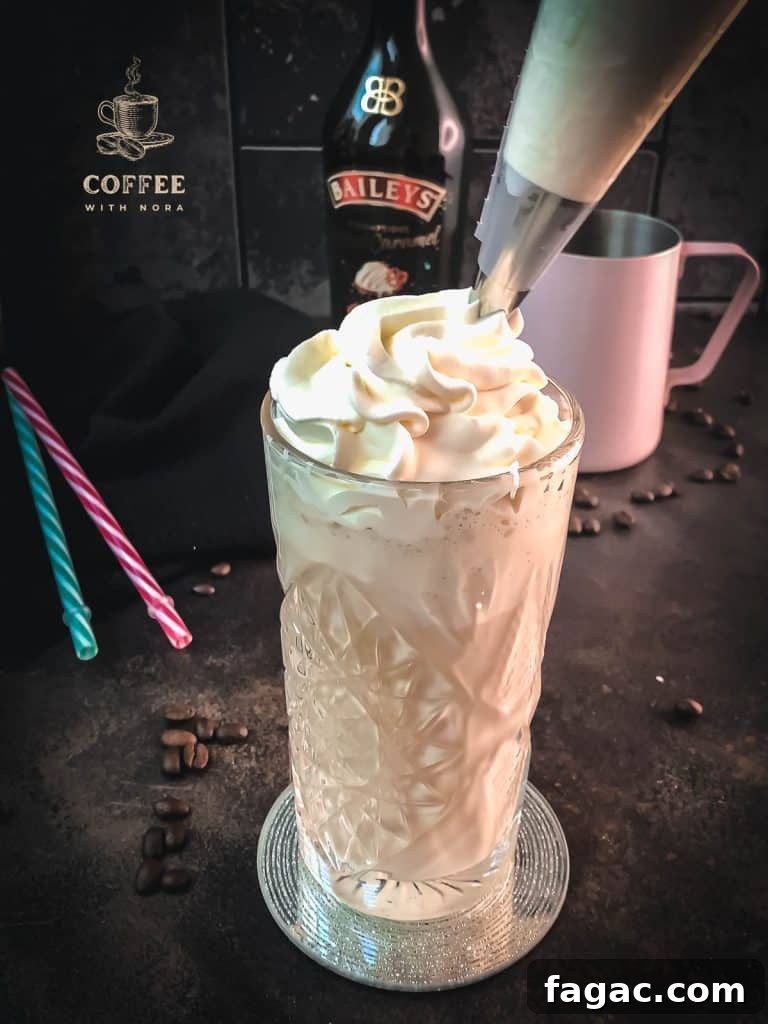 Pipe delicious Baileys flavored whipped cream on top of your coffee.