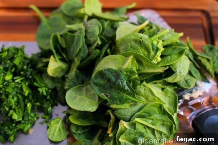 cup of baby spinach and the chopped parsley