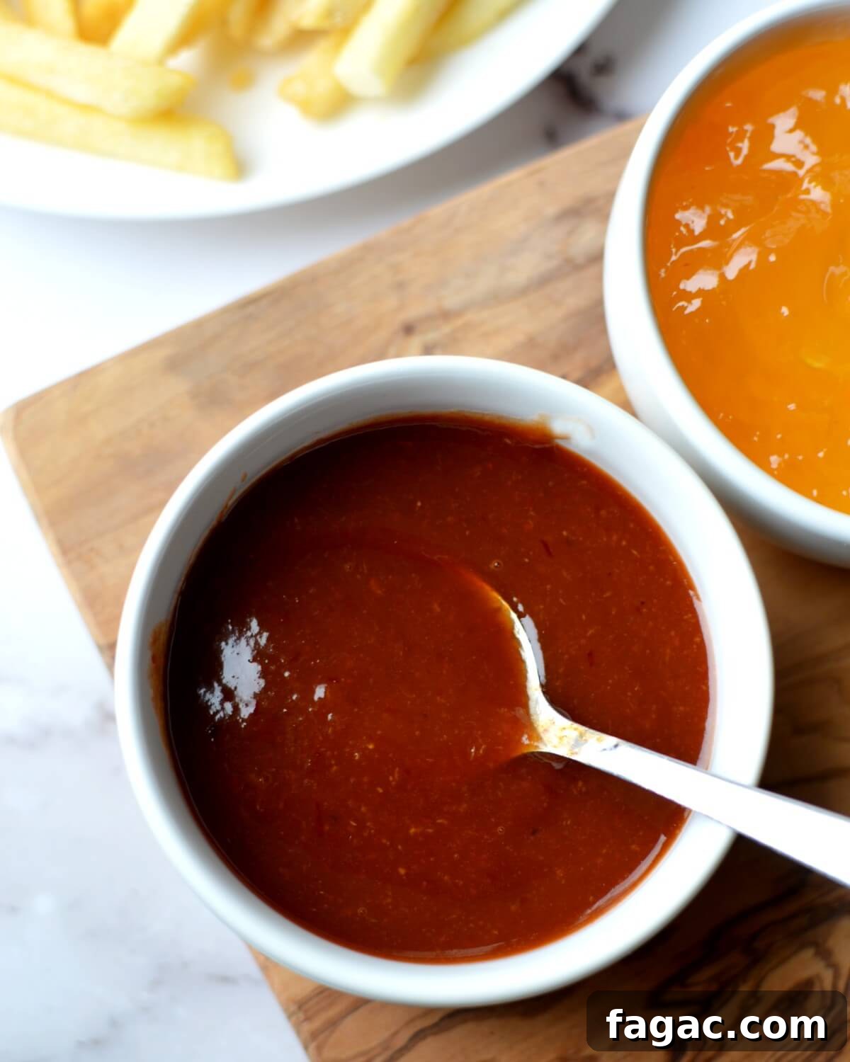 4-Ingredient Peach BBQ Sauce Recipe for Grilling 3 A small bowl of peach bbq sauce