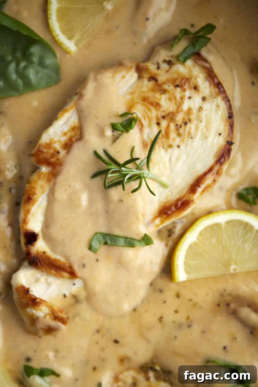 Creamy Parmesan Chicken Recipe – Tender Garlic Butter Chicken 6 overhead image of creamy parmesan chicken in a skillet