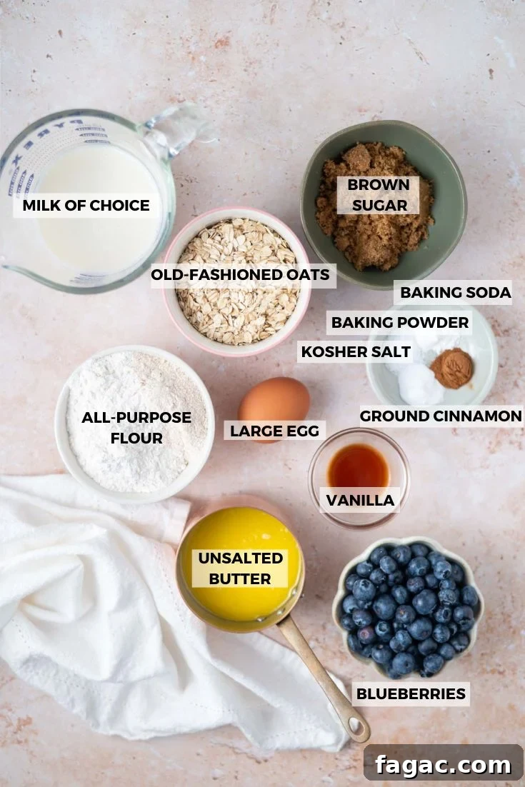 ingredients needed for blueberry oat muffins