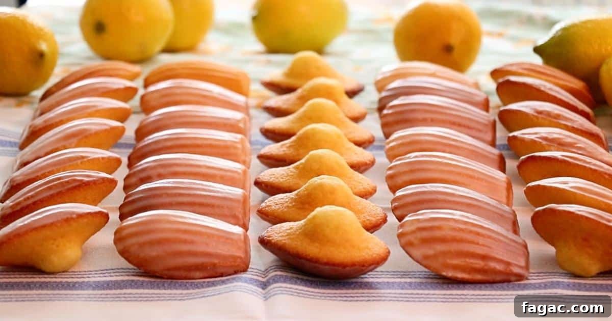 lots of lemon madeleines lined up on a table with fresh lemons