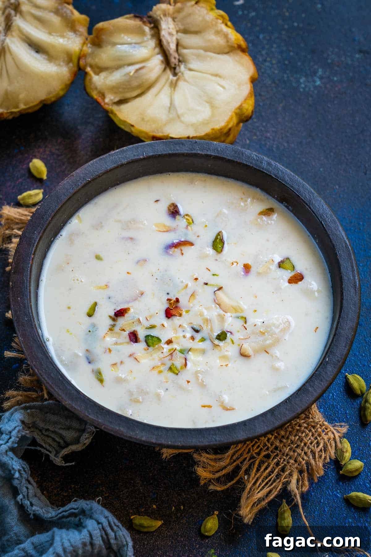 Sitaphal basundi served in a bowl.