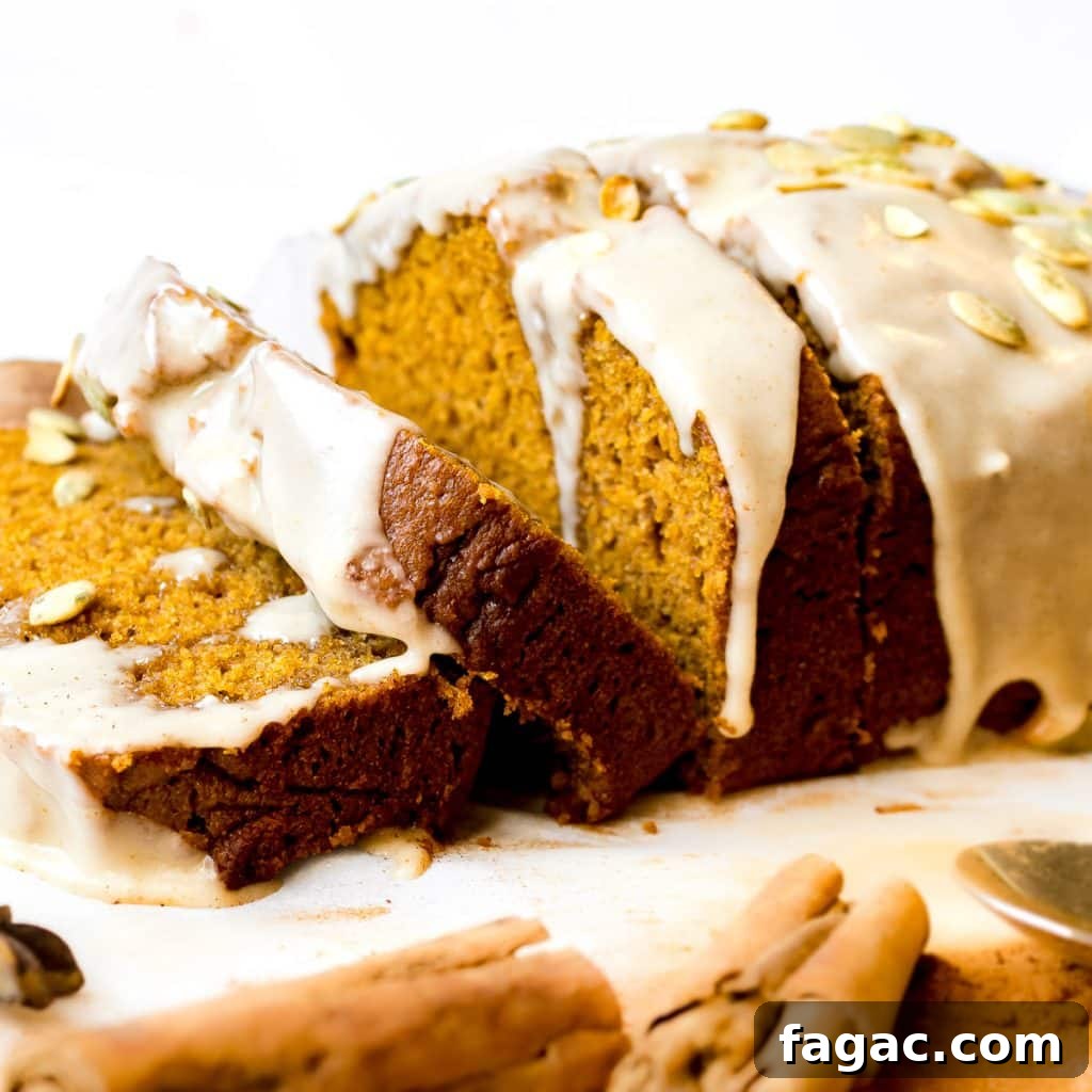 Maple Brown Butter Glazed Pumpkin Bread with Sour Cream 2 sliced sour cream pumpkin bread with maple brown butter glaze