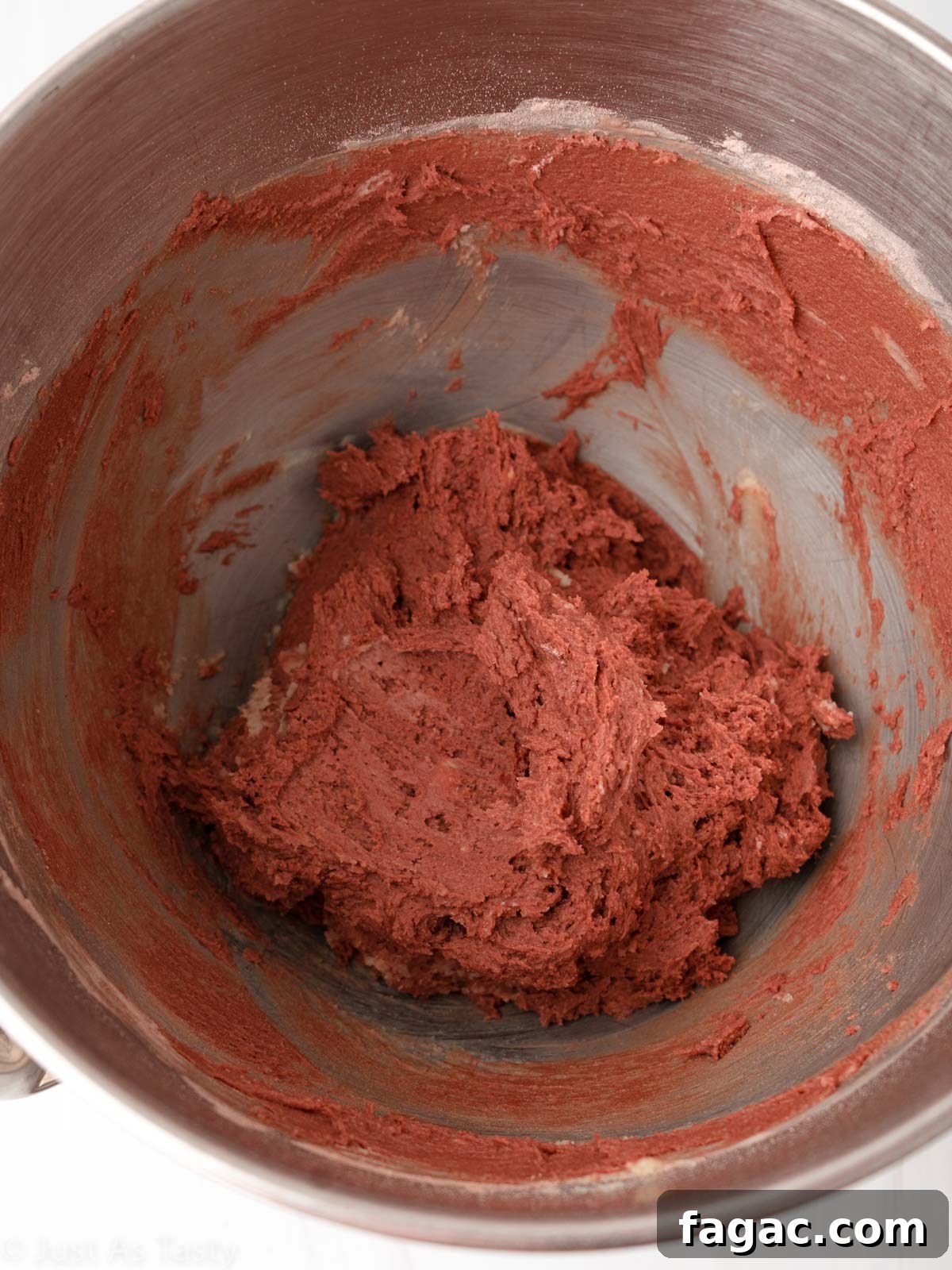 Gluten-Free Red Velvet Cake Recipe — Moist, Classic Flavor 8 Red velvet cake batter in a mixing bowl.
