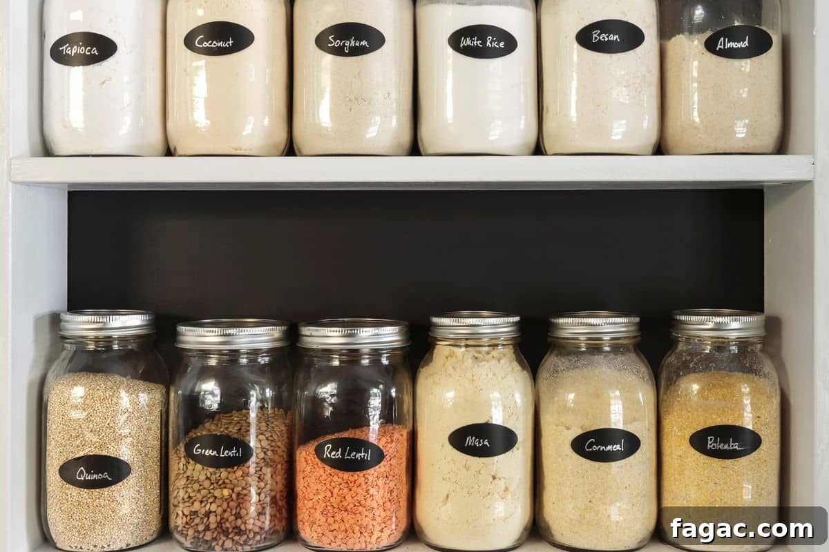 Jars with pantry staples.
