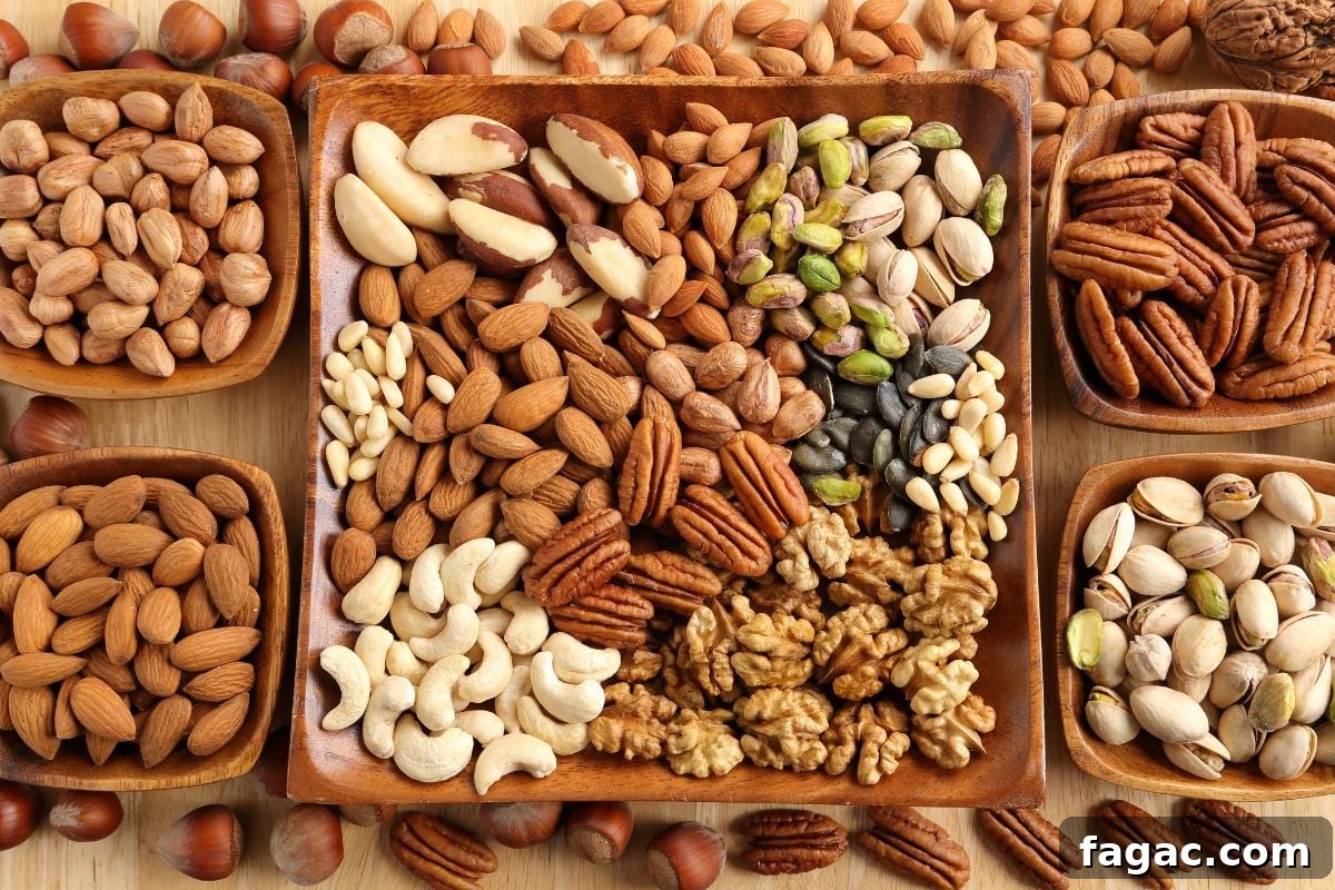 nuts in a wooden bowl.