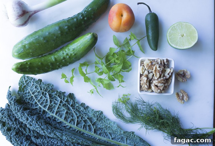 Ingredients for the chilled soup. Fresh mint and dill adds fresh flavor