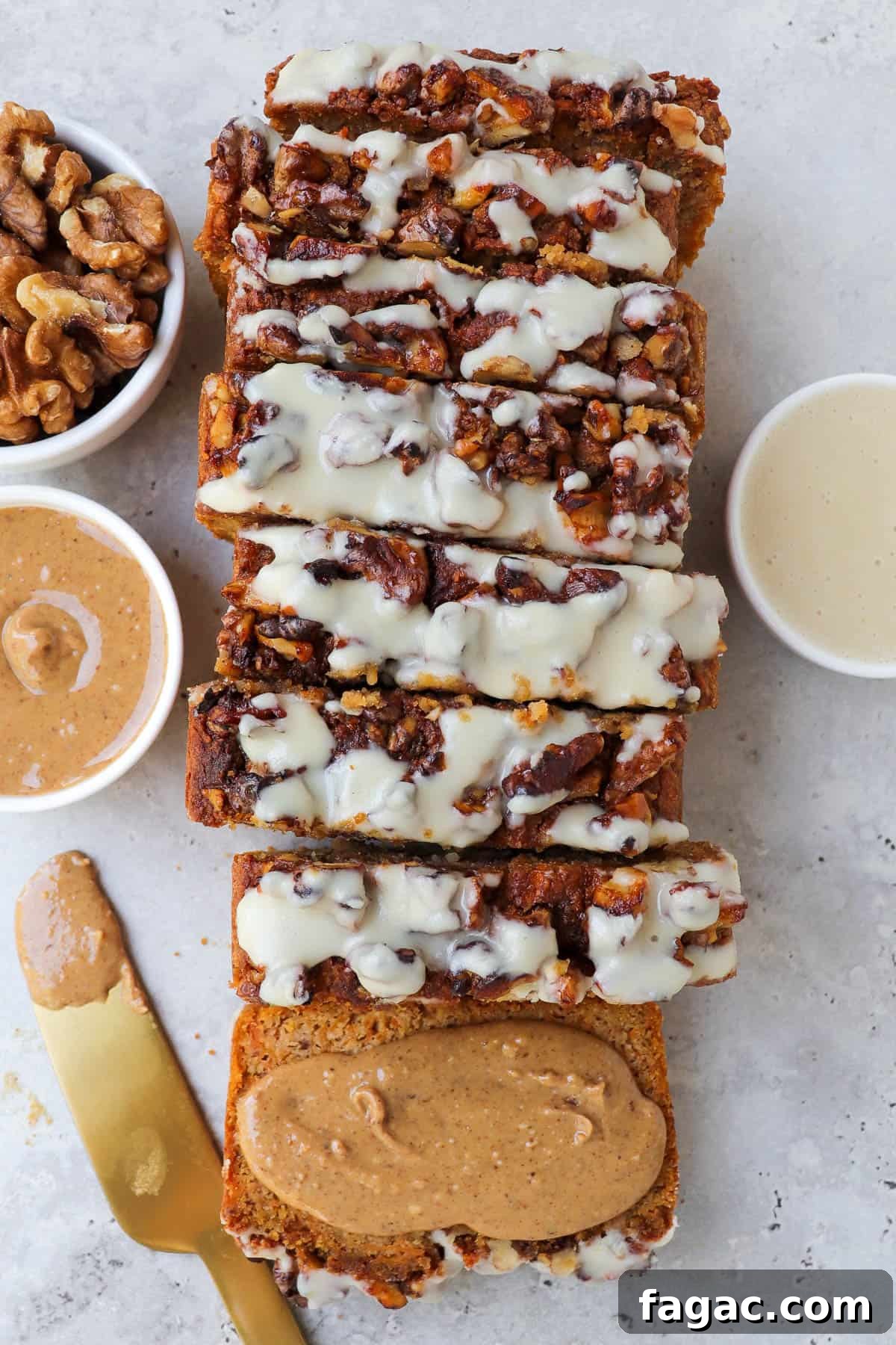 Gluten-Free Sweet Potato Spice Loaf Recipe for Fall Baking 2 Sliced up load with last piece topped with almond butter.