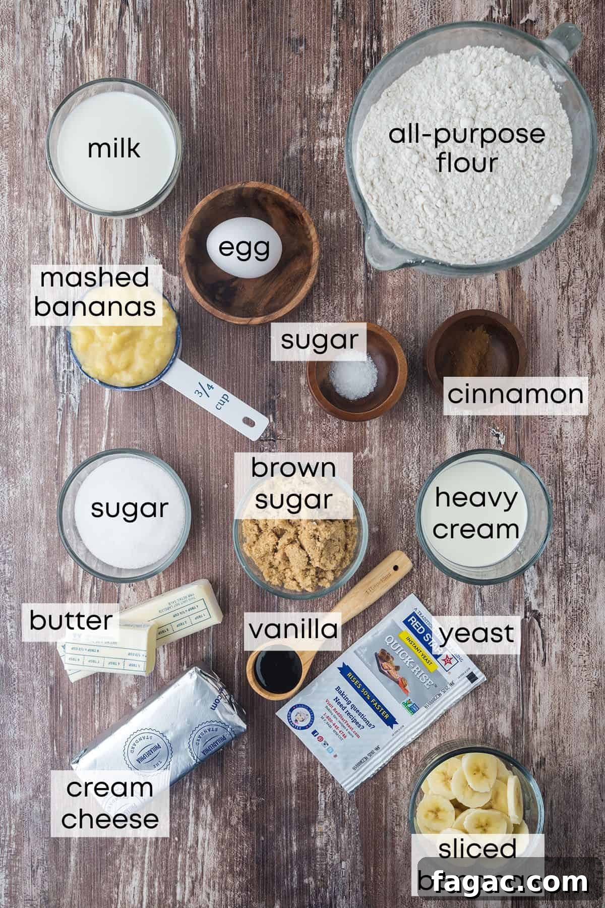 Individual ingredients measured out in individual containers and labeled.