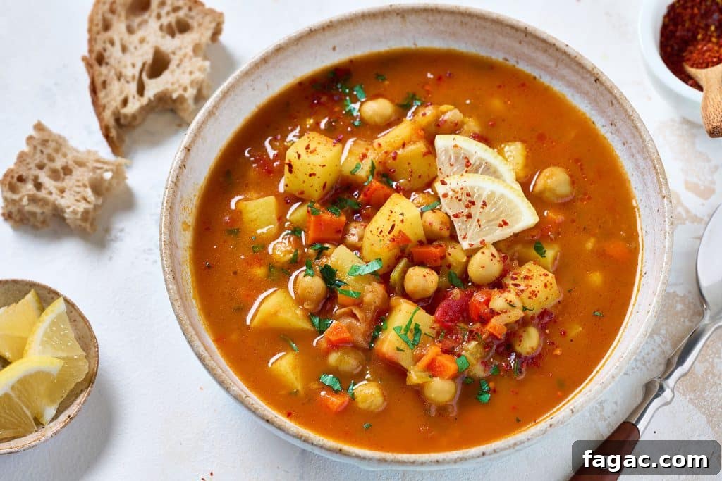 Mediterranean Chickpea Soup with Herbs and Lemon 6 chickpeas and vegetables soup in a bowl garnished with thin lemon slices
