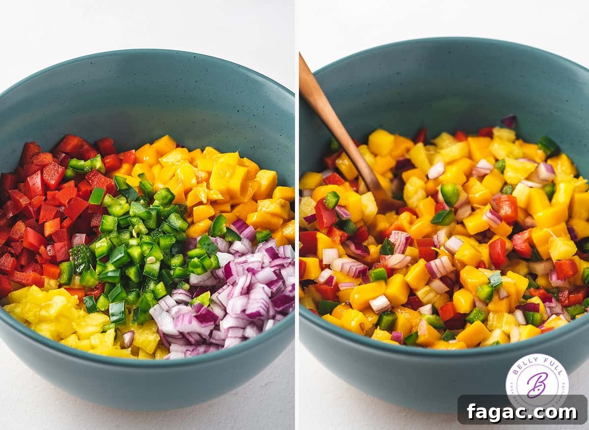 Seared Scallops with Fruit Salsa may look fancy - but it's actually so easy to make! Ready in under 30 minutes! Two process shots of making fruit salsa