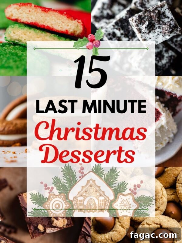 Six images of different desserts with center text that reads 15 last minute Christmas desserts