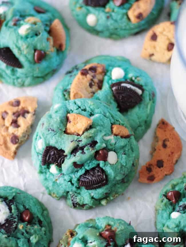 Blue Cookie Monster Cookies Recipe with Video Tutorial 4 Cookie Monster chocolate chip cookies stacked