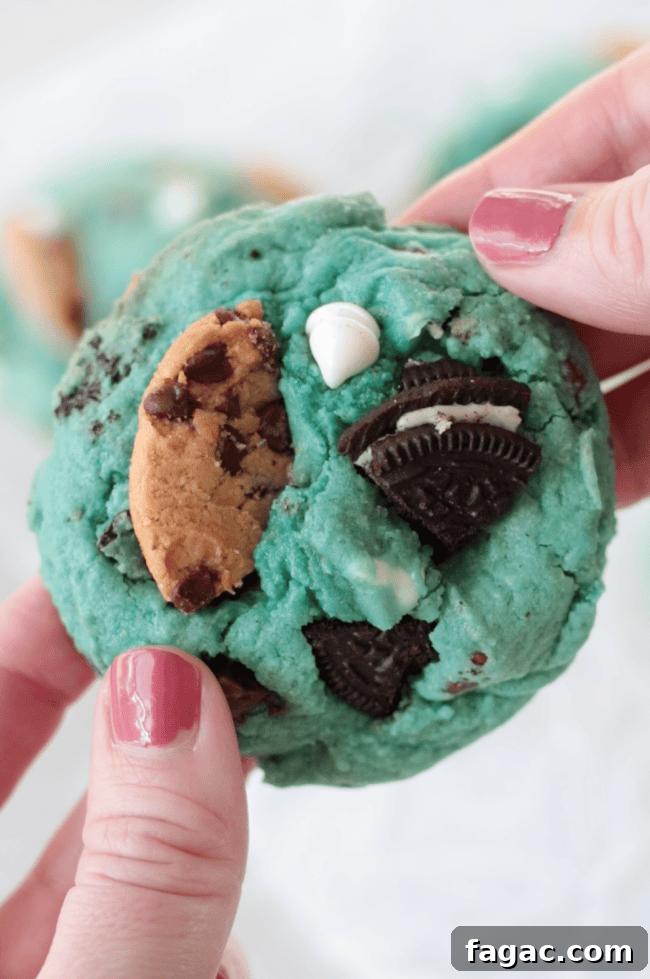 Blue Cookie Monster Cookies Recipe with Video Tutorial 5 hand holding blue chocolate chip cookie