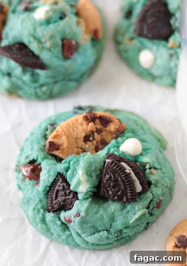 Blue Cookie Monster Cookies Recipe with Video Tutorial 9 Cookie Monster cookies on parchment paper