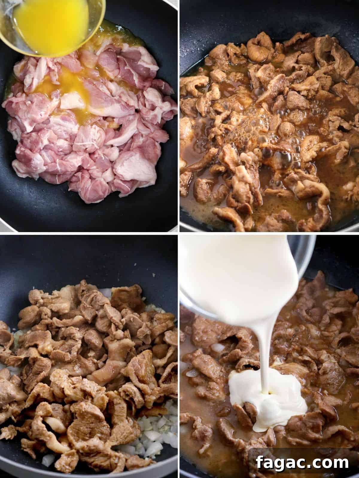 cooking Creamy Pork Steak in a pan.