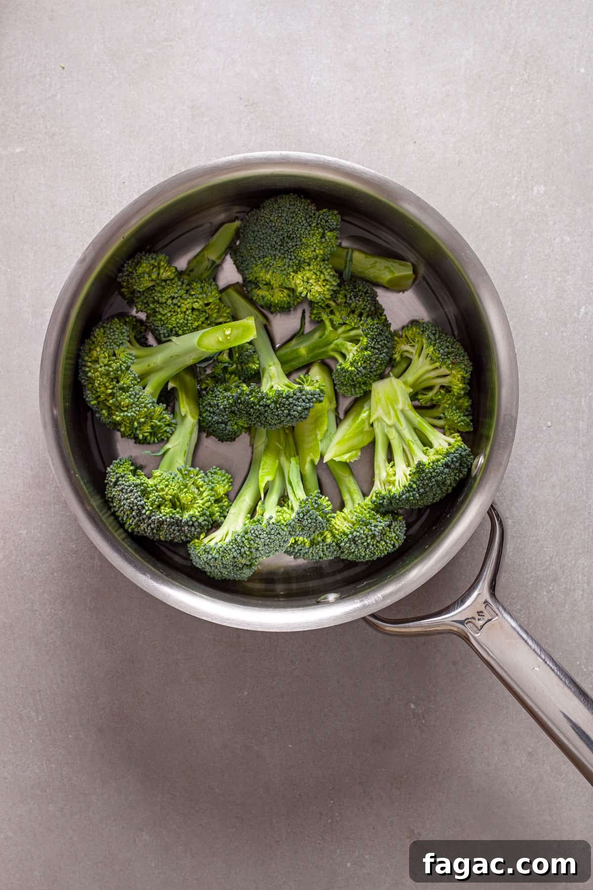 Broccoli Cheddar Mini Egg Bites: Protein-Packed Breakfast Bites 4 Broccoli florets in a pot ready to get steamed.