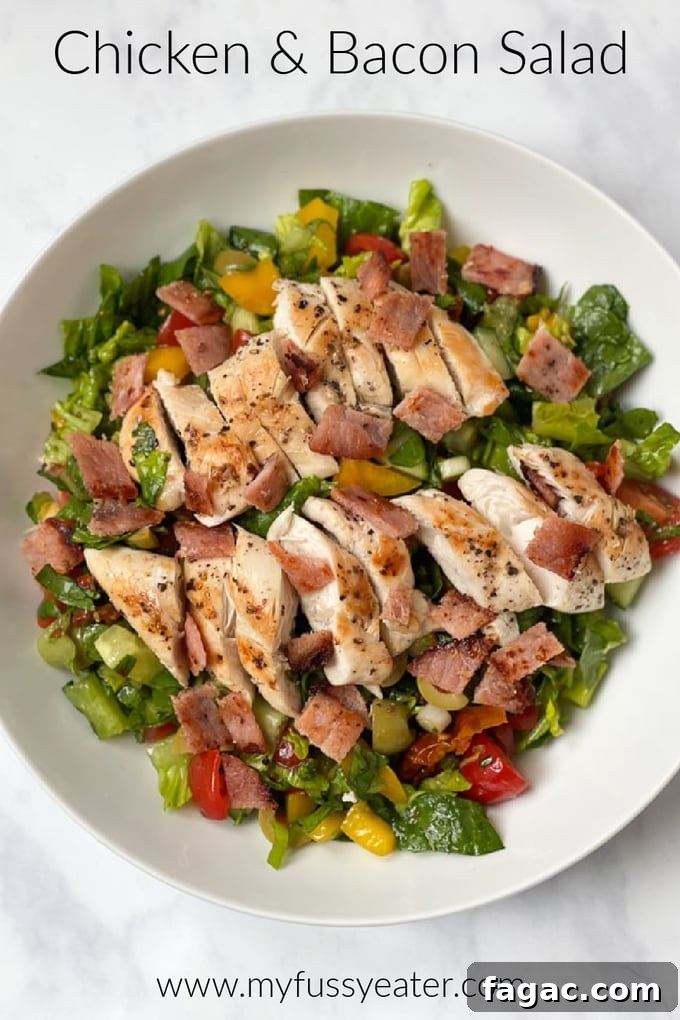 Quinoa Tabbouleh with Feta and Fresh Herbs 4 chopped chicken and bacon salad in a white bowl