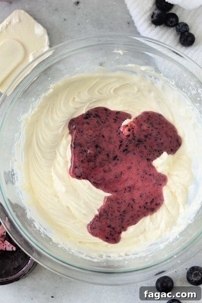 Low-Carb Blueberry Fluff Dessert Recipe 12 Adding blueberry puree