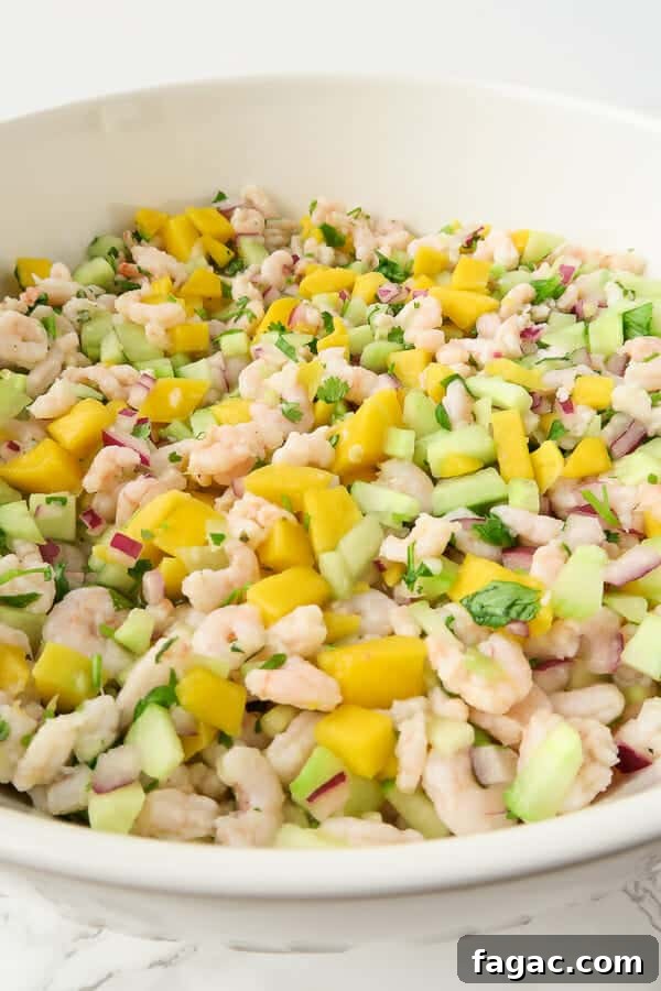 Shrimp Ceviche with Mango and Cucumber — Refreshing Summer Recipe 3 close-up of the easy shrimp ceviche with mango and cucumbers