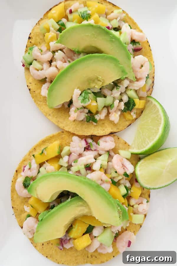 Shrimp Ceviche with Mango and Cucumber — Refreshing Summer Recipe 5 Easy Shrimp Ceviche with mango and cucumber served on tostadas