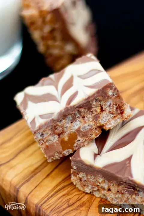 Quick Mars Bar Slice Recipe — No-Bake Chocolate Treat 2 Close up of a bar of Mars Bar Slice.