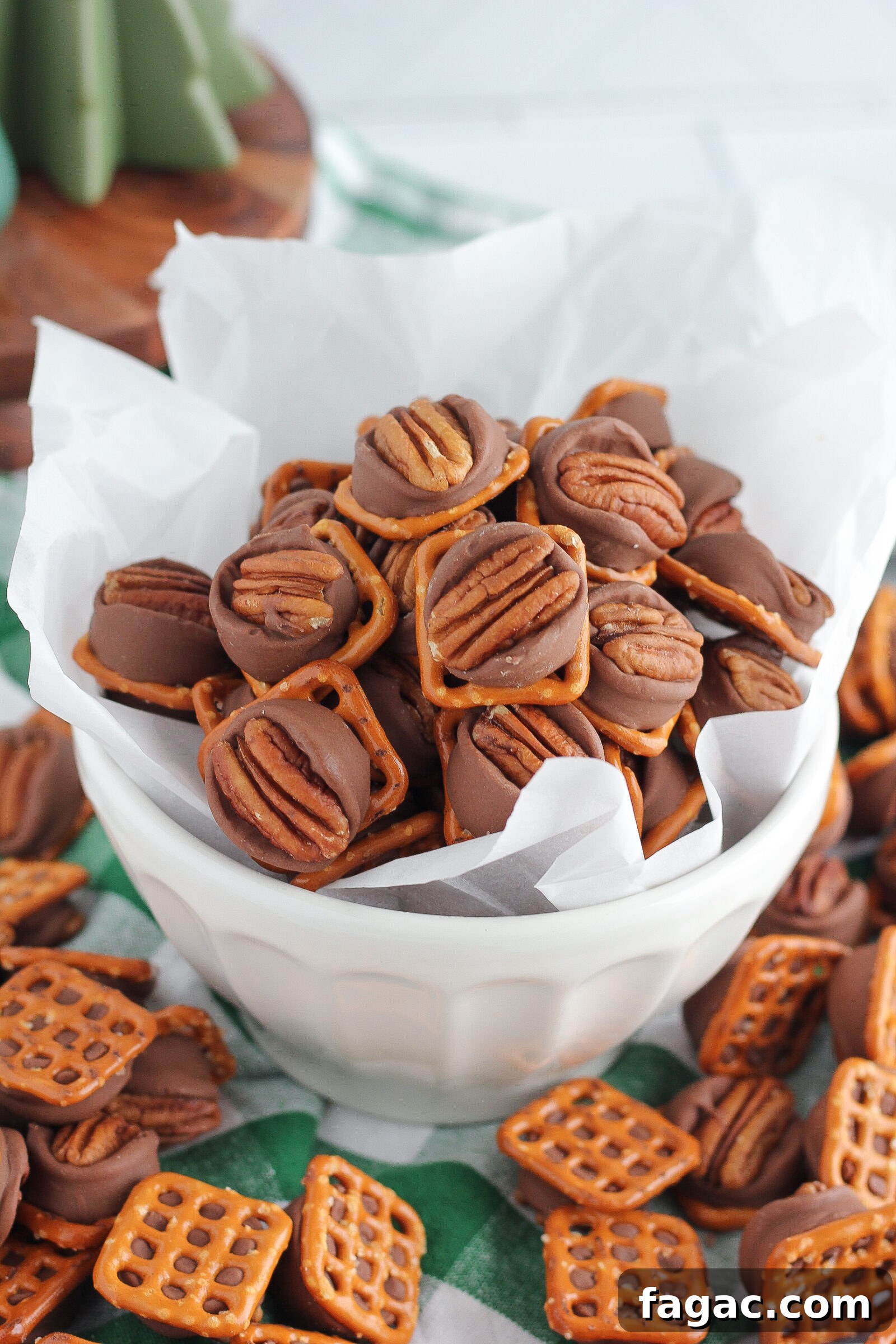 Gift-wrapped Rolo Pretzel Pecan Bites