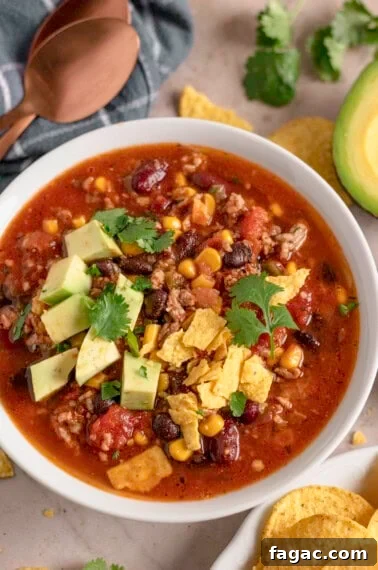 Authentic Texas Chili Recipe: Classic Beef and Spice Guide 18 Slow cooker taco soup with avocado.