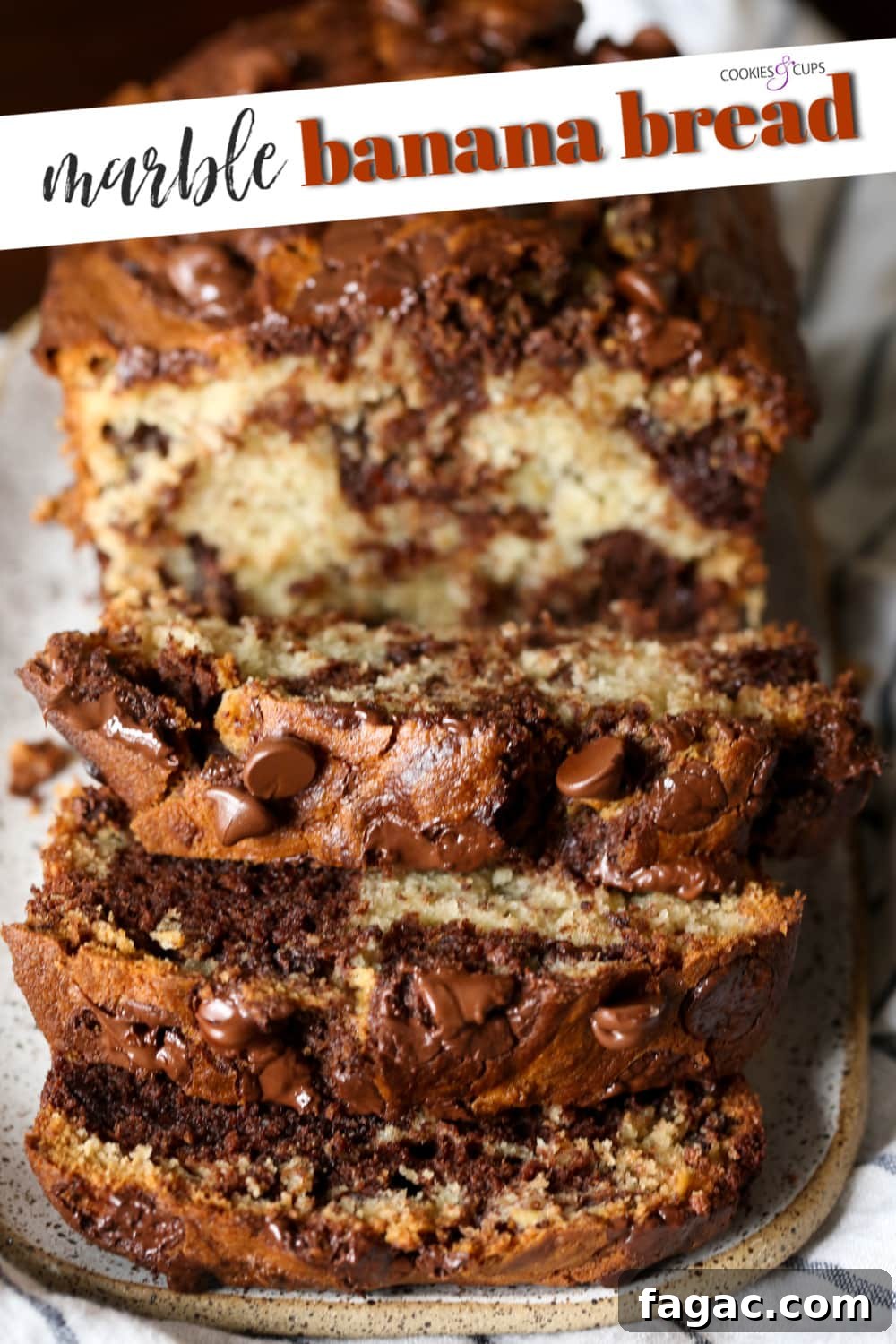 Chocolate Marble Banana Bread Recipe 11 Pinterest image for chocolate marbled banana bread.