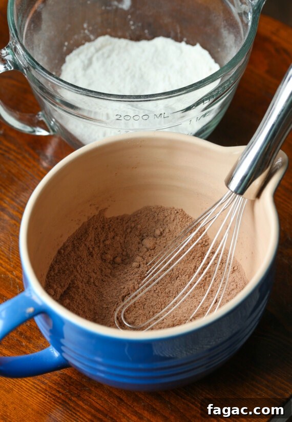 Chocolate Marble Banana Bread Recipe 4 The dry ingredients for the chocolate banana bread batter are whisked together in a large mug.