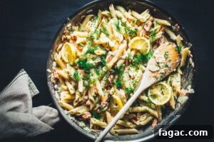 Creamy Smoked Salmon Pasta with Lemon and Dill 6 creamy lemon vodka salmon pasta in skillet overhead