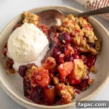 Cranberry Apple Crisp with a scoop of vanilla ice cream.