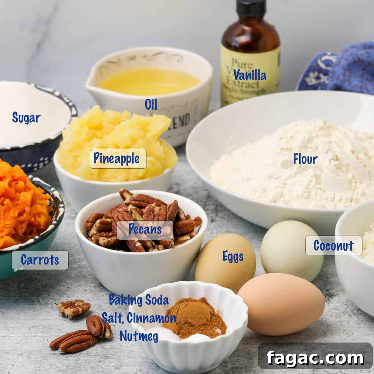 Moist Carrot Cake Recipe with Cream Cheese Frosting 4 Ingredients for making a carrot cake.