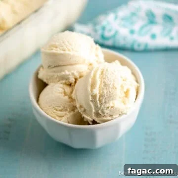 A bowl filled with scoops of homemade vanilla ice cream.